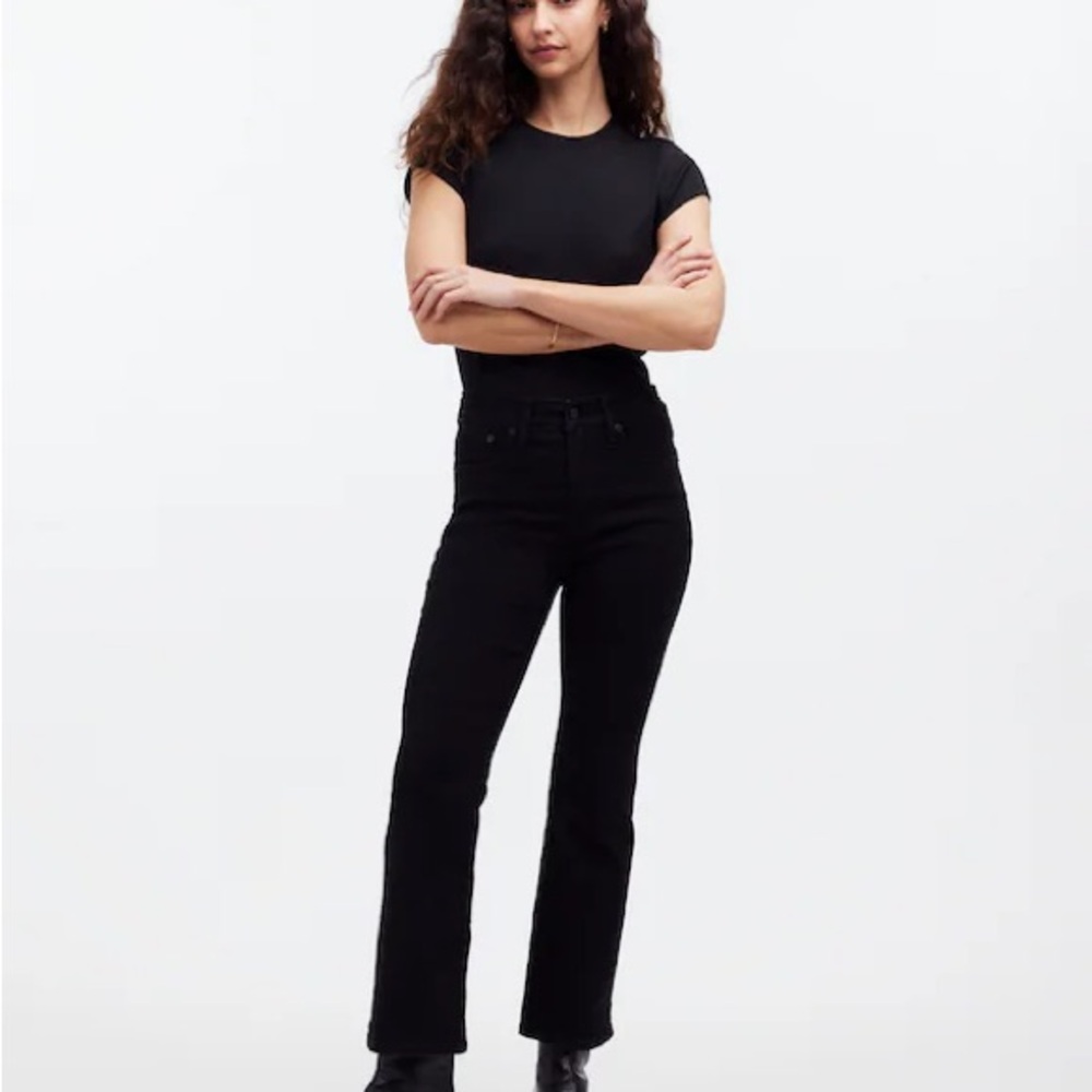 Madewell Black Flare Kick Out Jeans Petite Cropped Preppy Size 25P